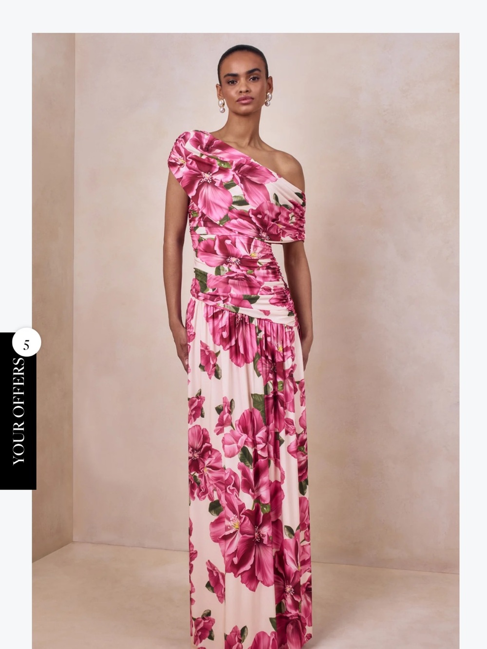 NWT Club L London Pink Floral Print Asymmetric Neck Maxi Dress With Drop Waist